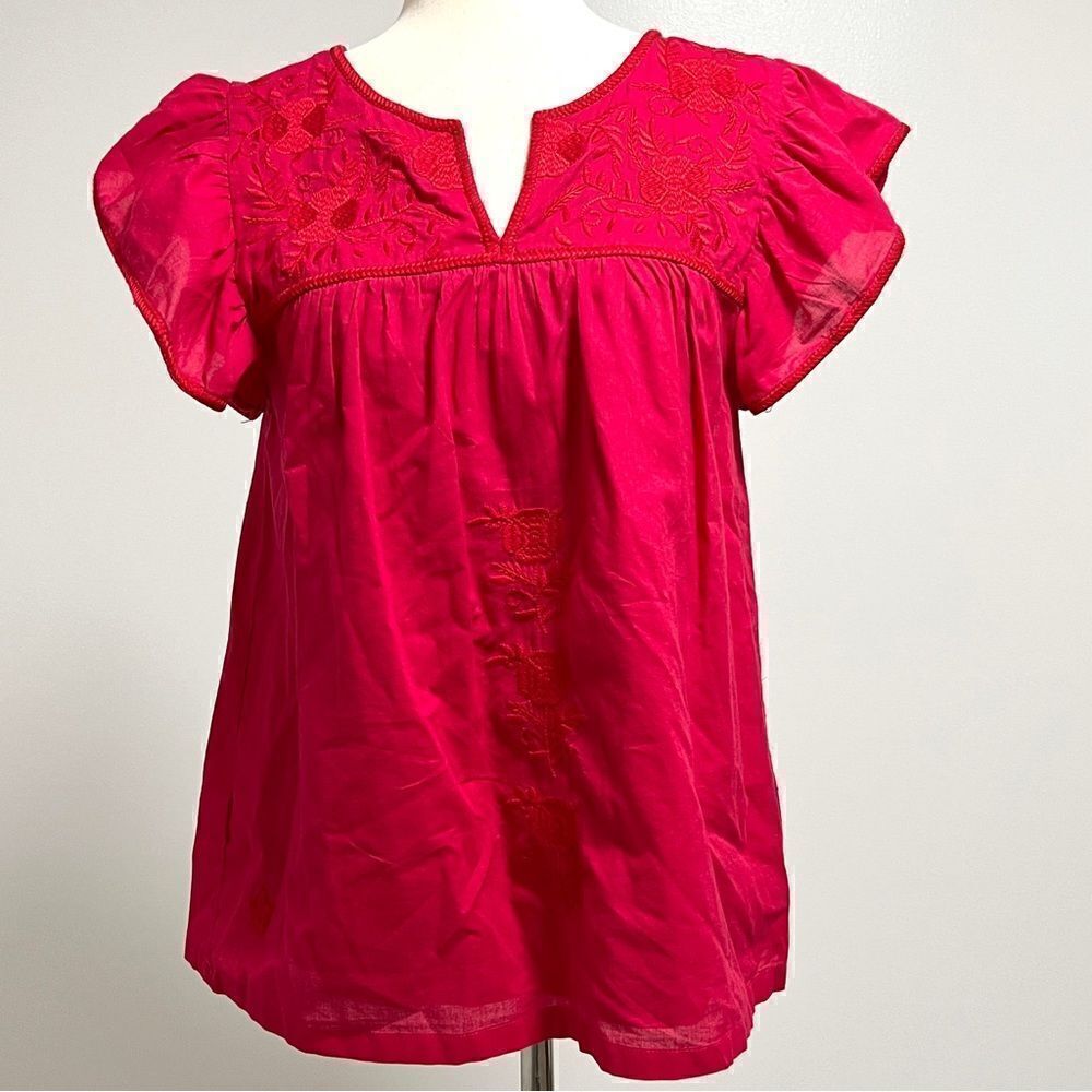 J. Marie Collections Ruffled Sleeve Embroidered Top Small Raspberry Pink - Picture 6 of 12
